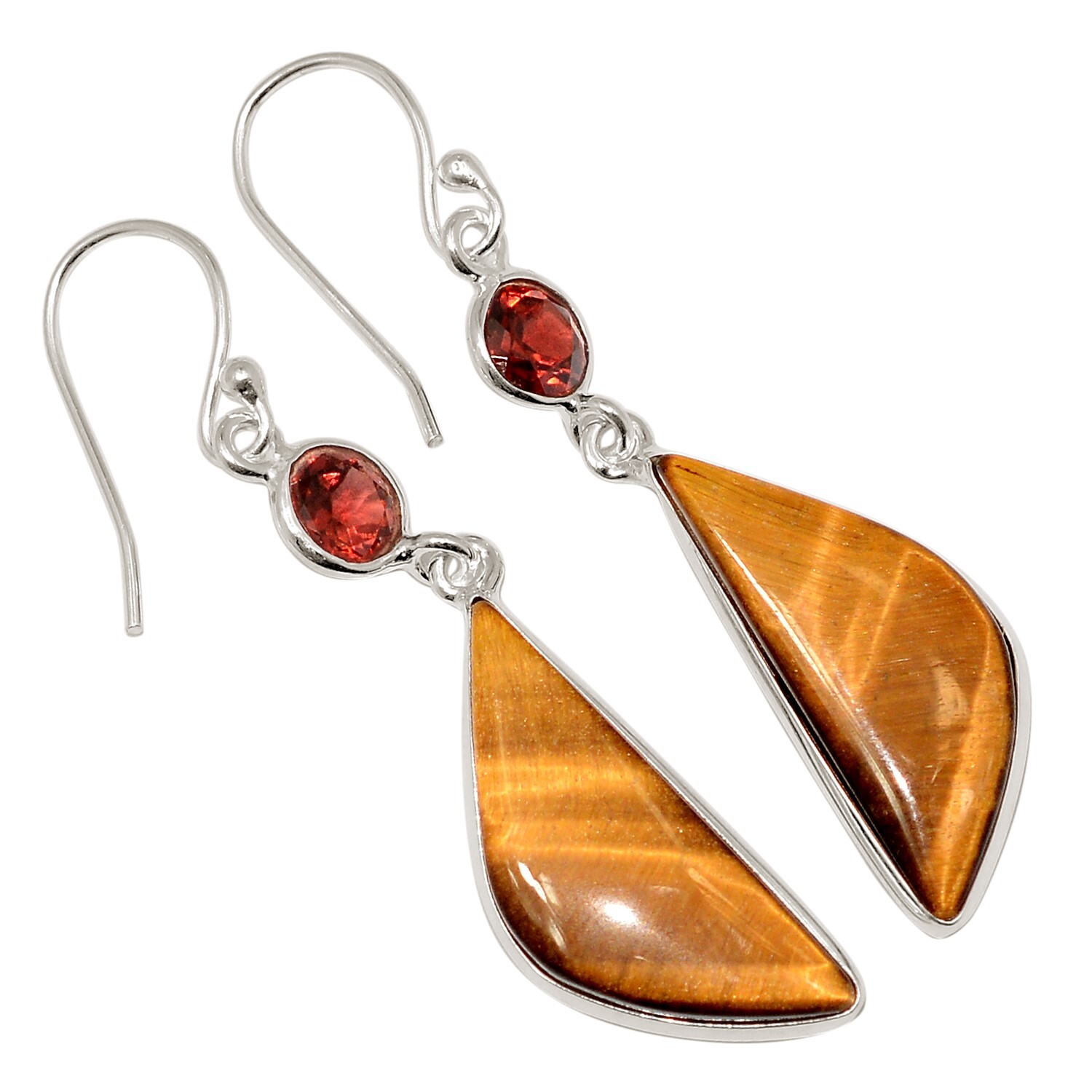Natural Tiger Eye – South Africa & Garnet 925 Silver Earrings Jewelry ALLE-19231