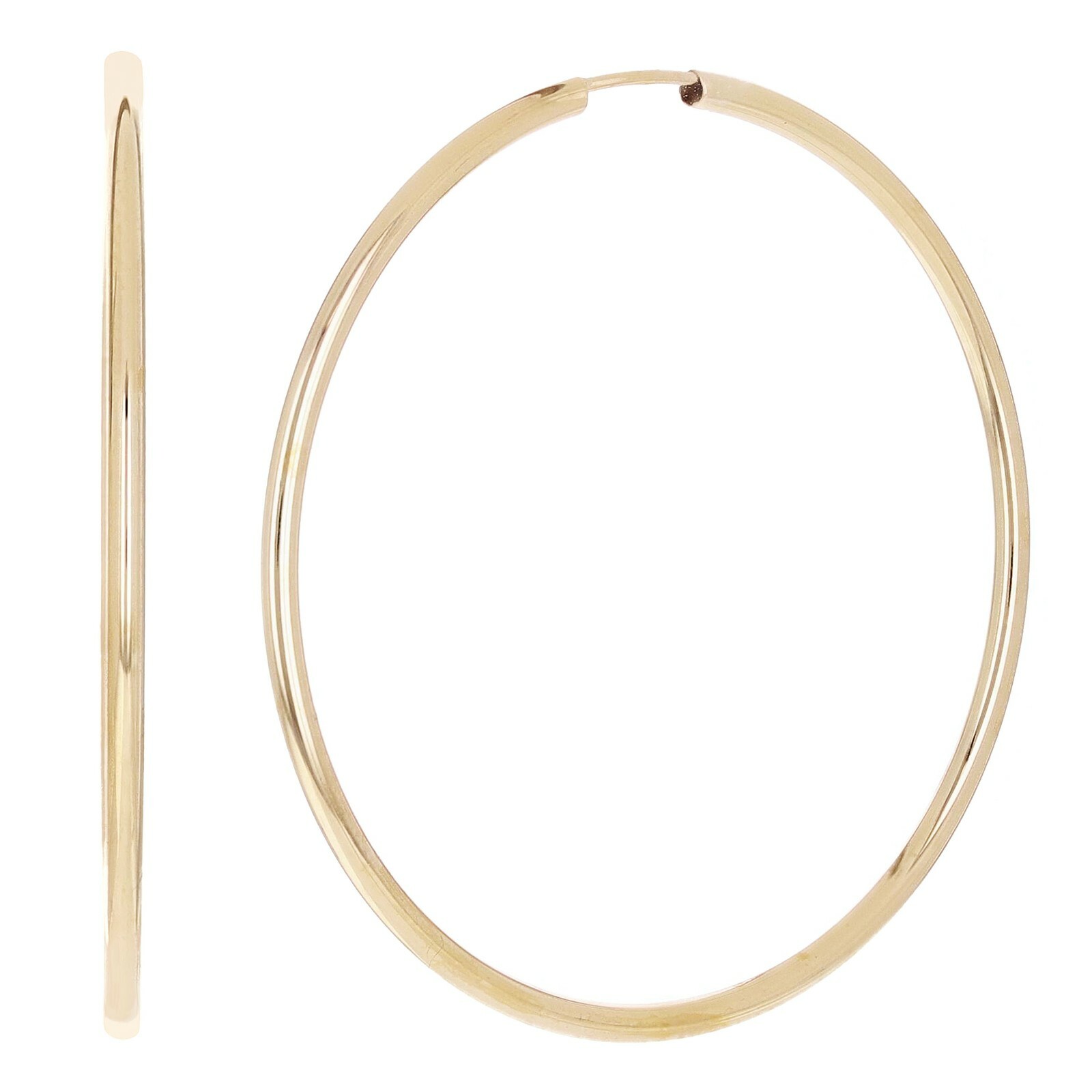 Italian 14k Yellow Gold High Polish Round Endless Hoop Earrings 1.5″ 1.6mm 1.3g