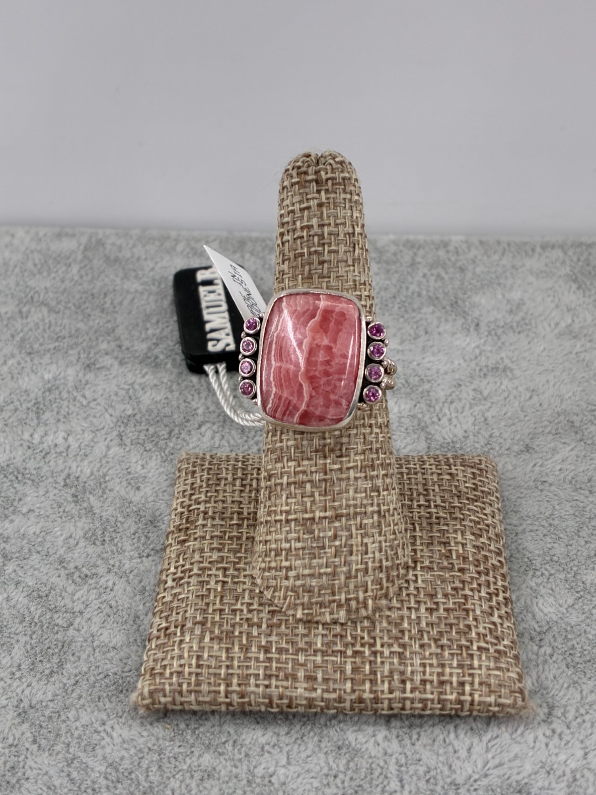 Samuel B Pink Rhodochrosite Handmade Bali Sterling Silver Cocktail Ring Size 8