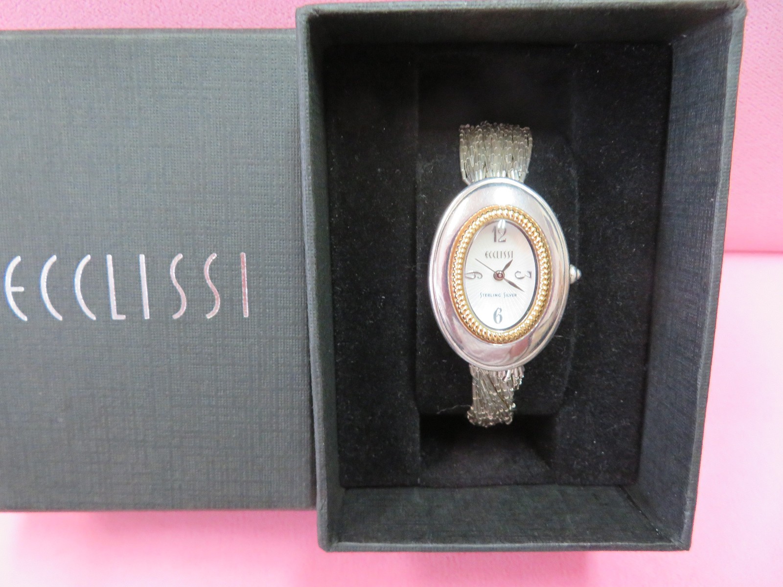 Ecclissi Sterling Silver Oval Case MOP Ladies Watch w/Silver Liquid Band