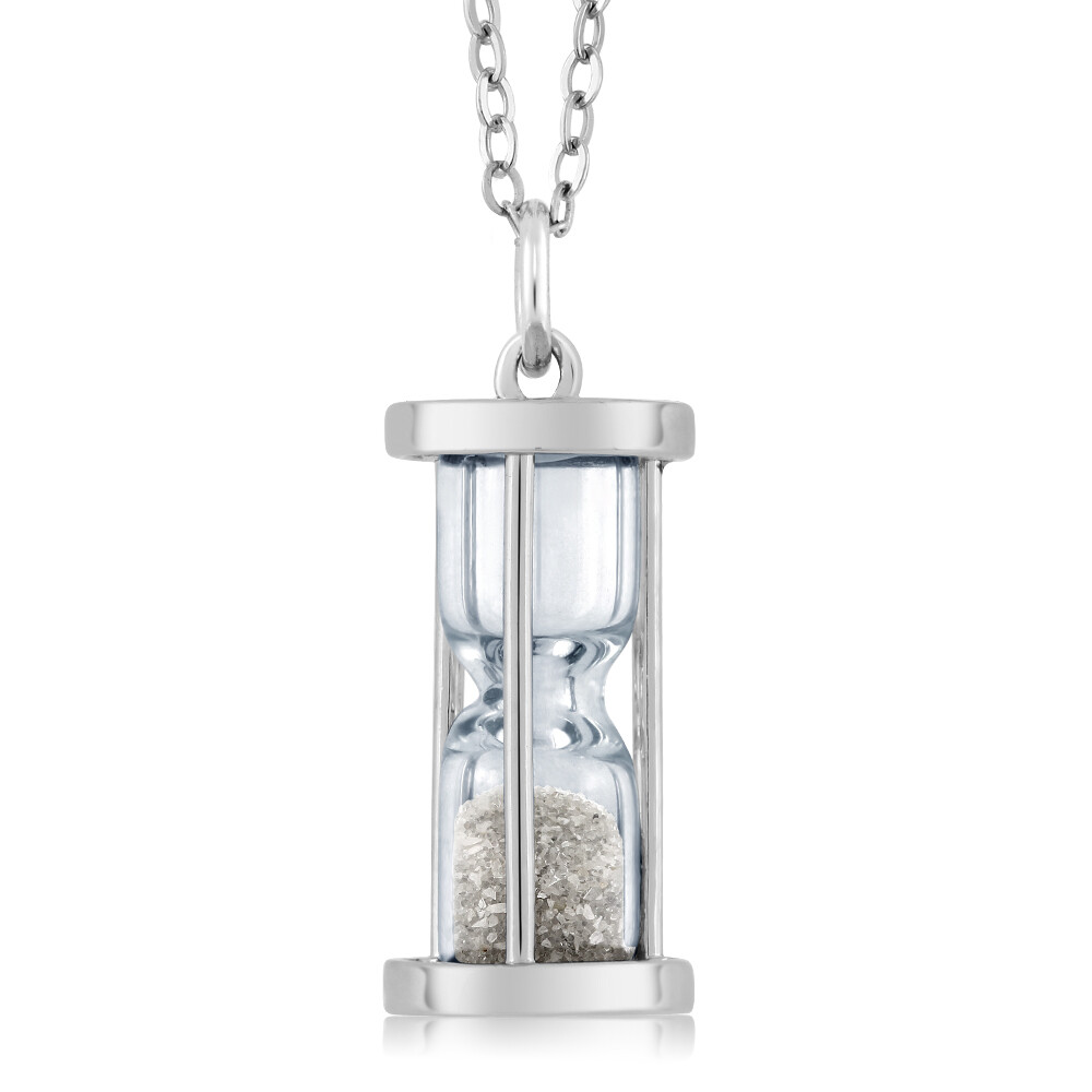 925 Silver Hourglass Pendant with 0.50 Ct Diamond Dust and 18″ Chain