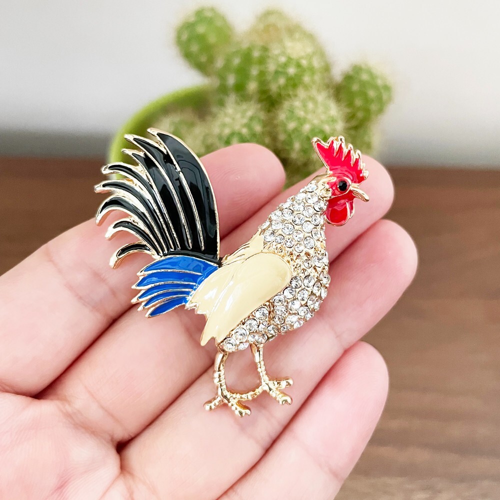 ROOSTER Brooch Rhinestone Brooch Pin Woman Jewelry Easter Christmas Gift