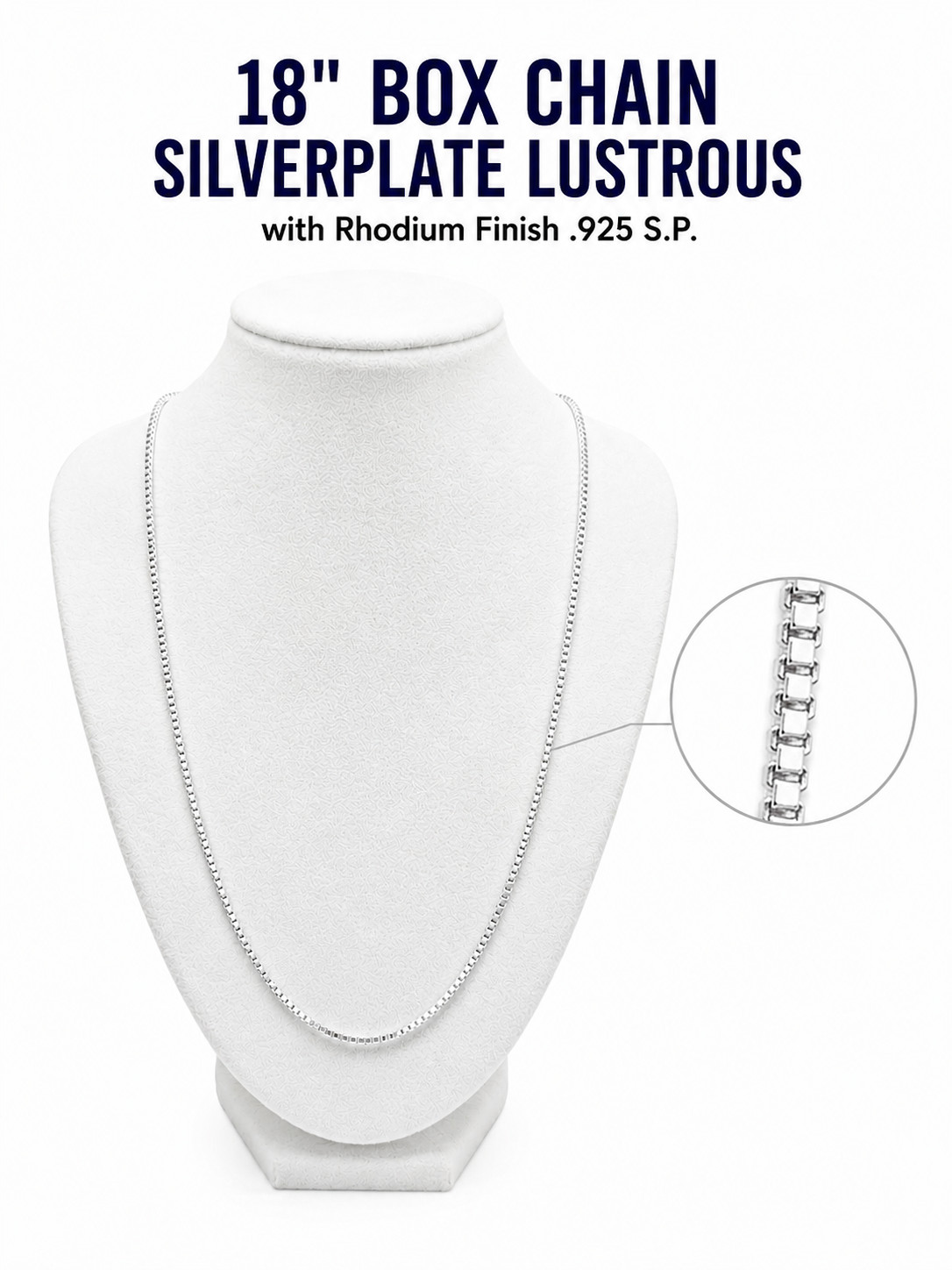 3ct. 18″ Box Chain Silverplate Lustrous with Rhodium Finish .925 S.P.