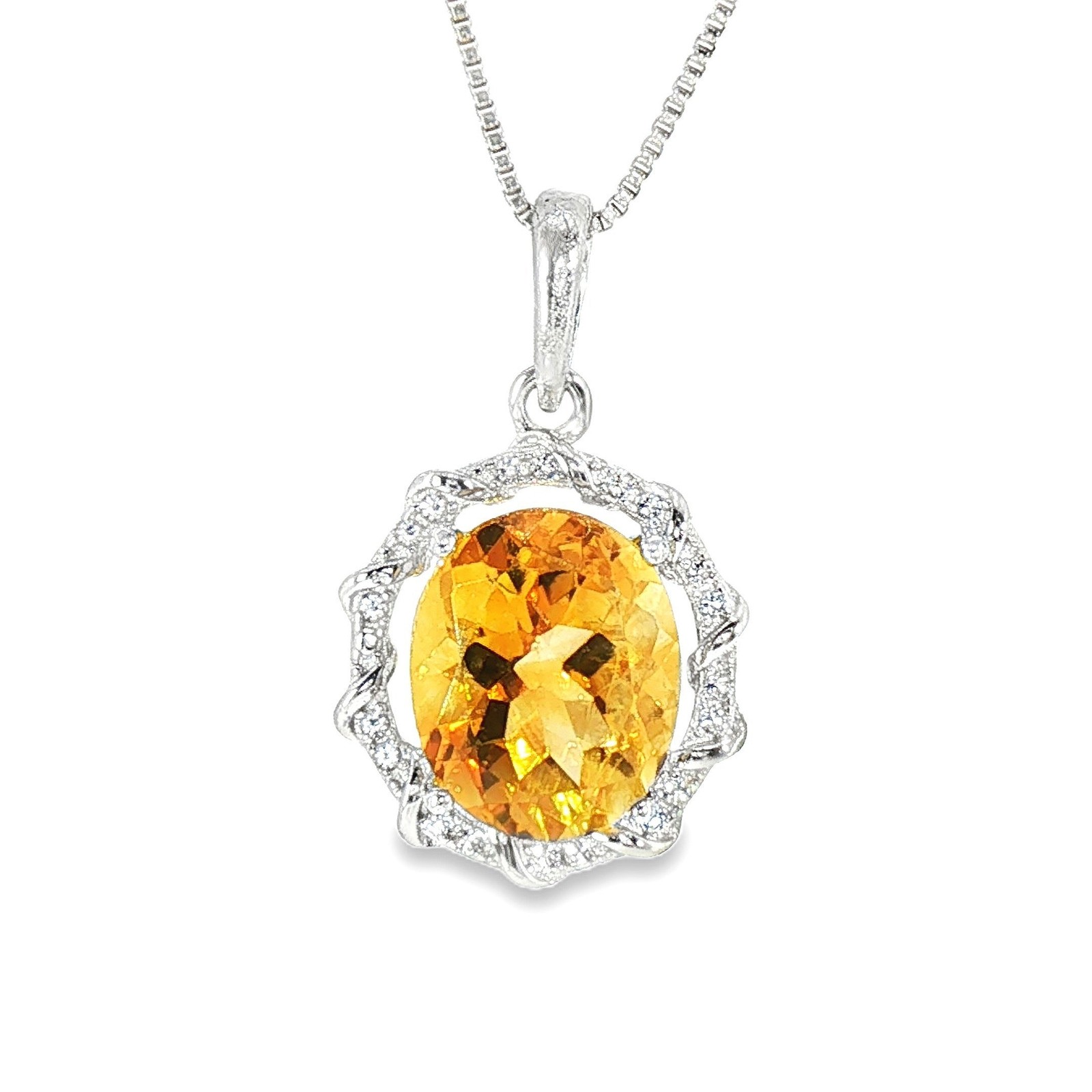 925 Sterling Silver Natural Citrine Pendant Oval Yellow 3.64gm Rhodium Plating