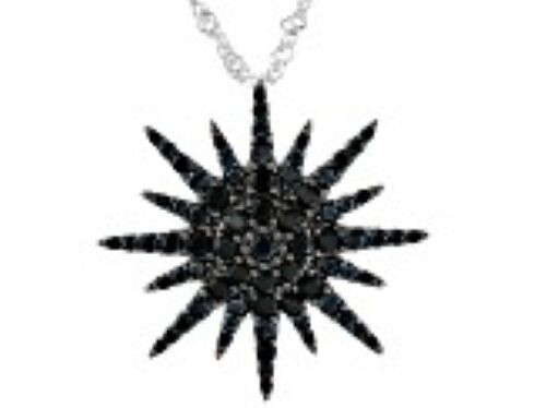 1.10ctw Round Black Spinel Rhodium Over Sterling Silver Pendant with 18″ Chain