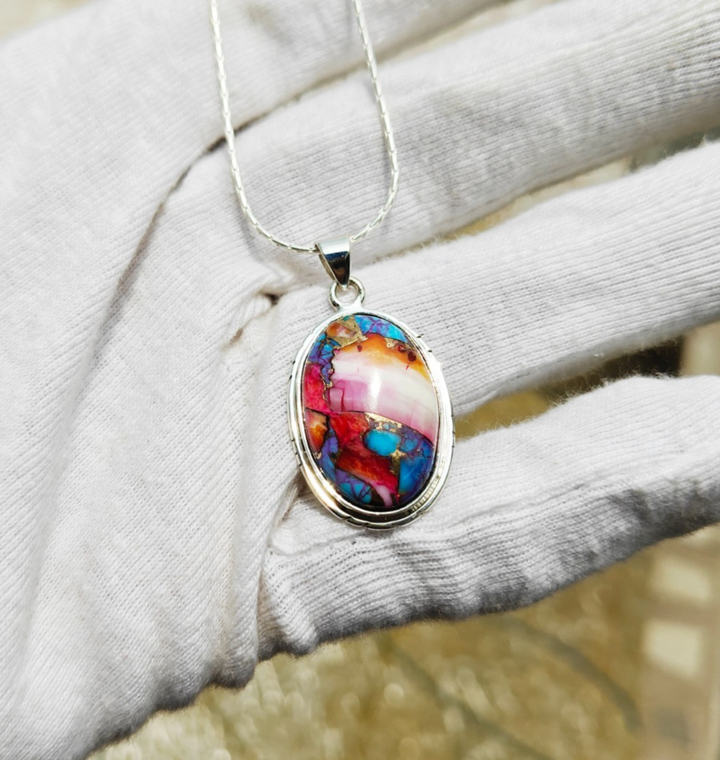 Oyster Copper Turquoise Gemstone Pendant 925 Sterling Silver Gift For Jewelry