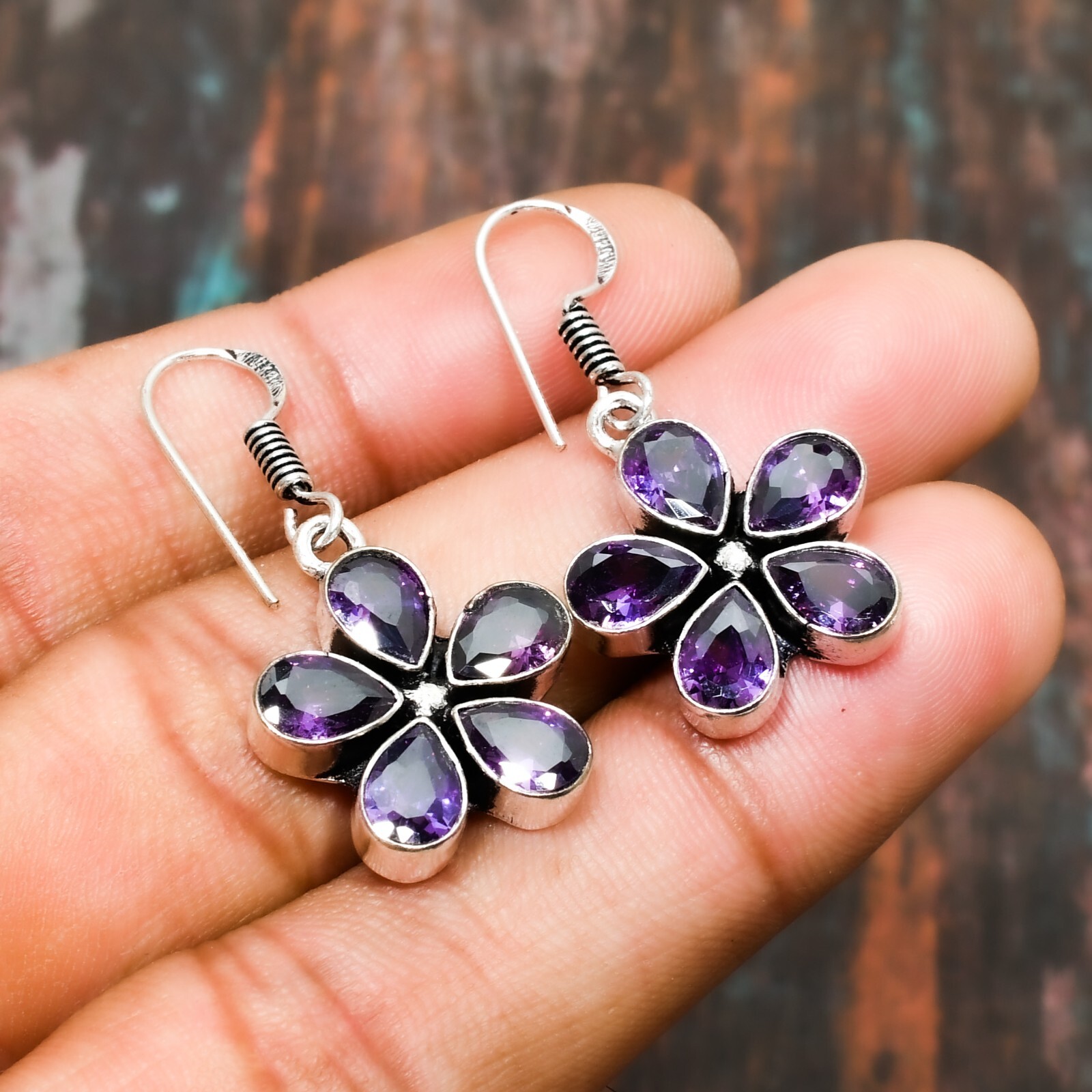 Amethyst Gemstone Handmade Jewelry 925 Sterling Silver Earring Love Forever Gift