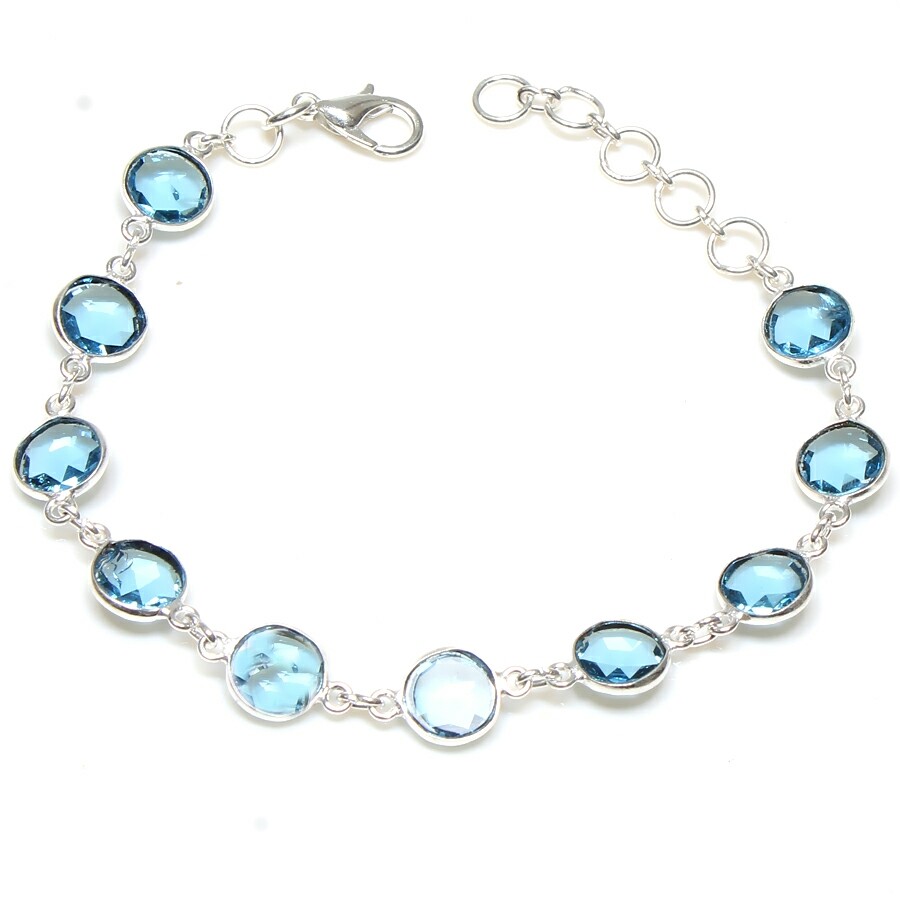Swiss Blue Topaz Gemstone Handmade 925 Sterling Silver Jewelry Bracelets Sz 7-8″