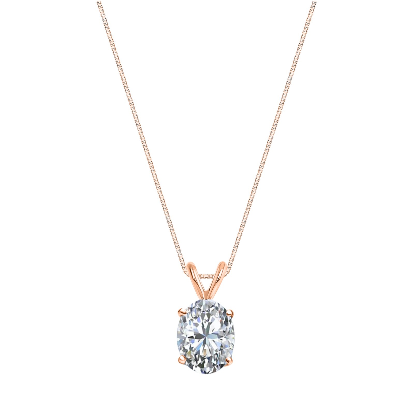 IGI F/VS 1.5 Ct Oval Lab Created Diamond Pendant Necklace Real 14K Rose Gold 16″