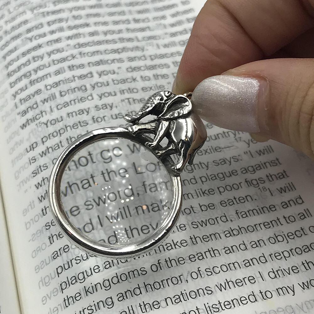 Elephant Magnifying Glass Loop Pendant Sterling Silver 925 Collectible Gifts