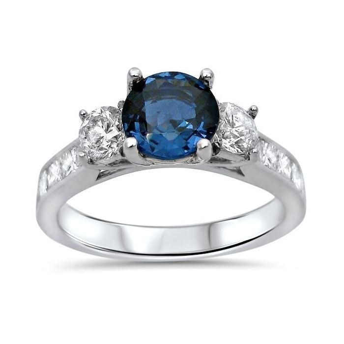 2.70 Ct Round Cut Natural Sapphire Diamond Engagement Ring 14K WhiteGold Size 6