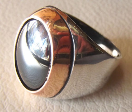 Solid 925 Sterling Silver Natural Black Hematite Oval Gemstone Men’s Unisex Ring