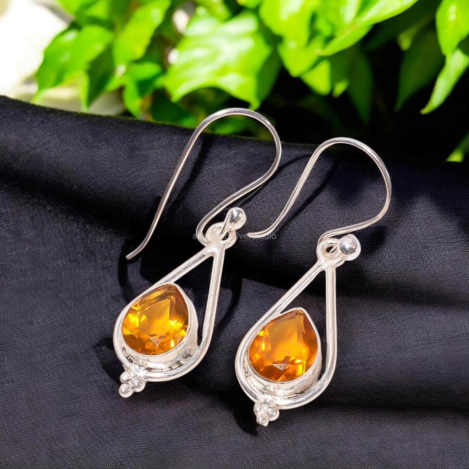 Natural Citrine Gemstone Drop Earrings 925 Silver Handmade Crystal Jewelry Gifts