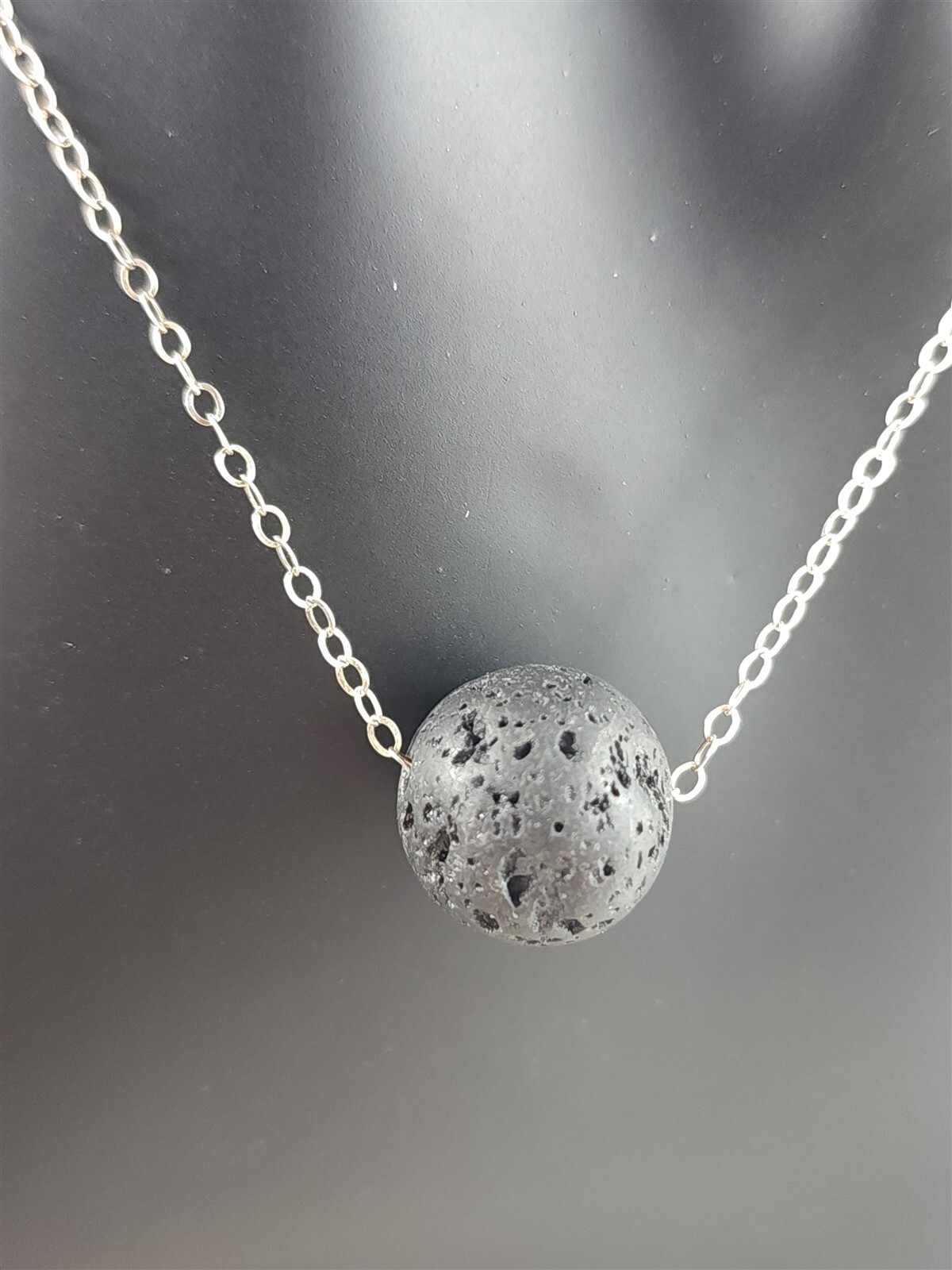 Vintage Sterling Silver 12mm Black Lava Rock Necklace – 3 Grams