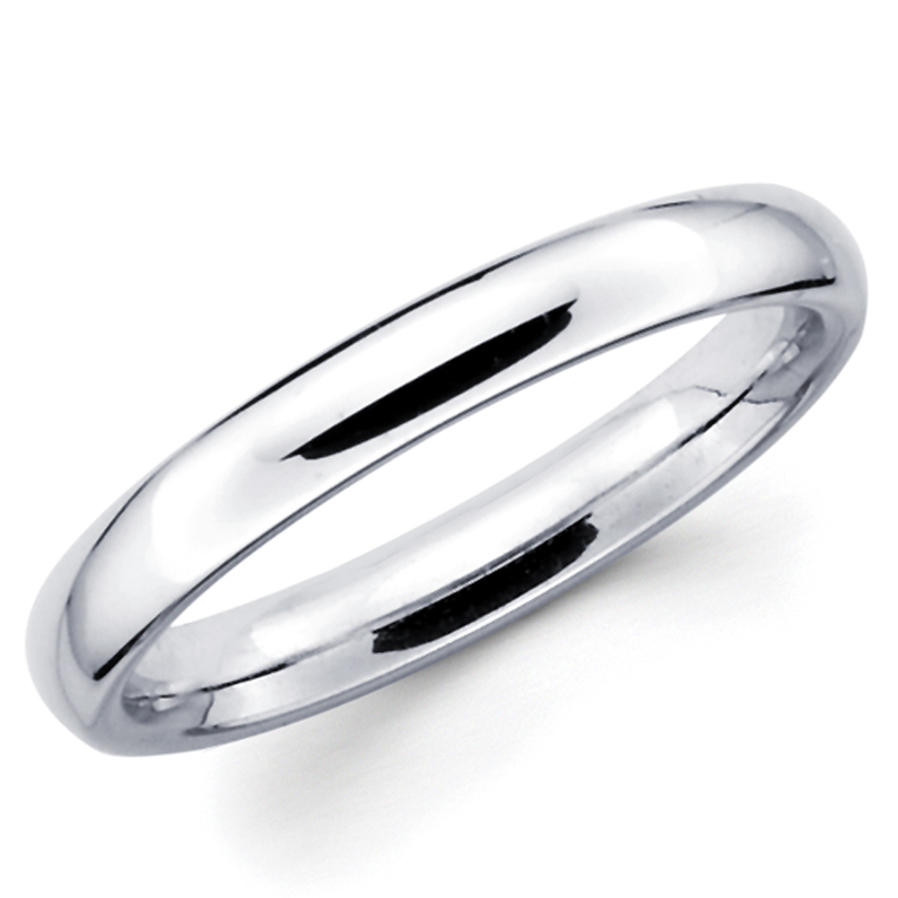 14K Solid White Gold 3mm Plain Men’s and Women’s Wedding Band Ring