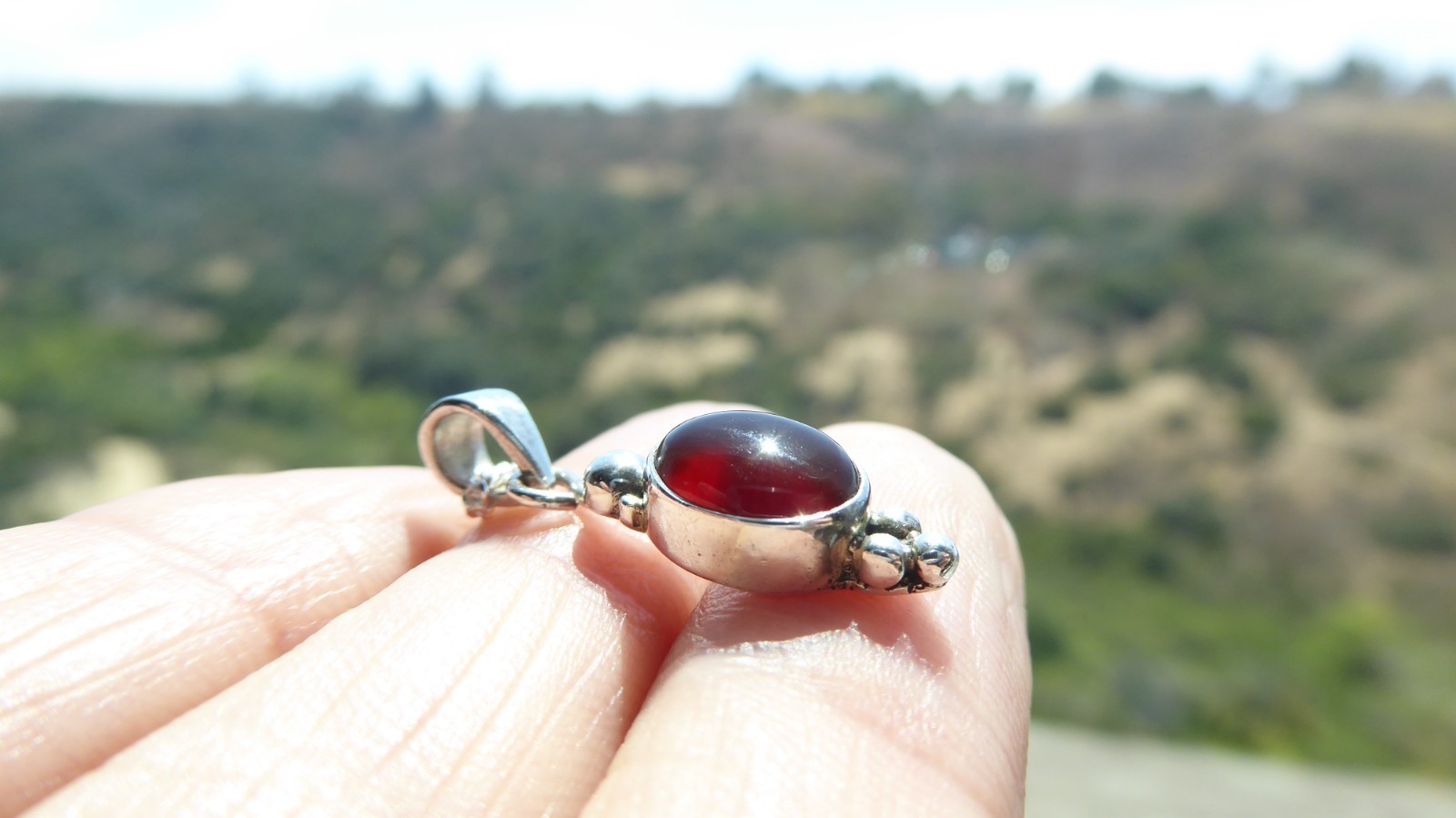 Cabochon Garnet Necklace 16″ Solid Sterling Silver 925 Gem Gemstone Oval Pendant