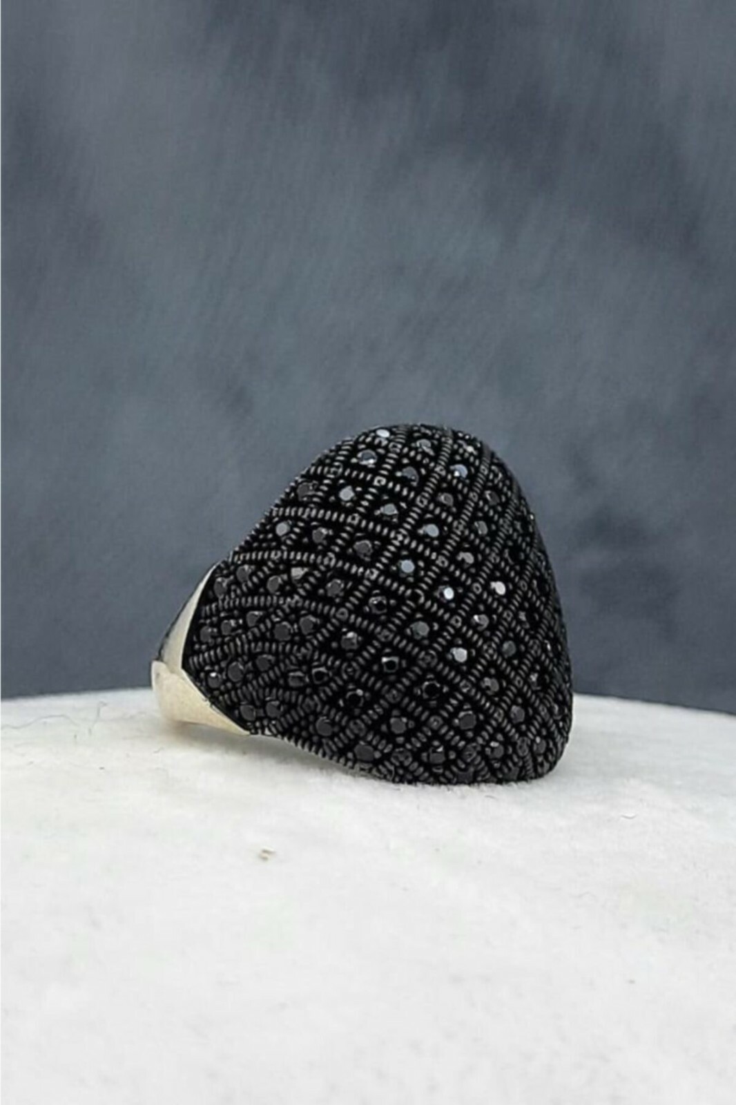 Micro Stone Solid 925 Sterling Silver Black Zircon Men’s Ring