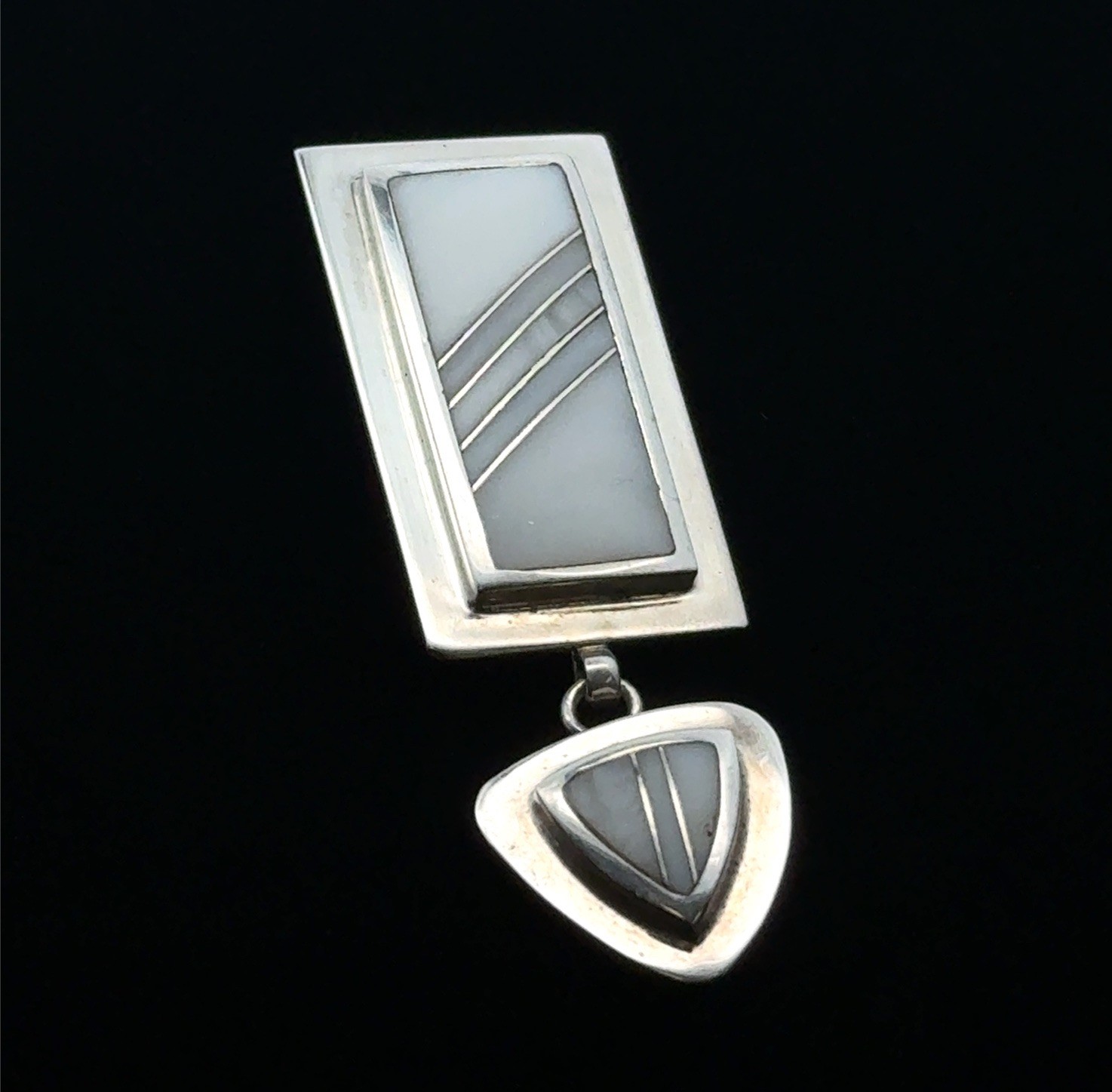 .925 Sterling Silver Mother Of Pearl Inlay Geometric Pendant, 7.3g