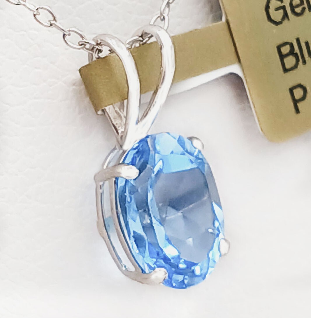 GENUINE 1.78 Cts BLUE TOPAZ PENDANT 14K WHITE GOLD – MADE IN USA -Free Appraisal