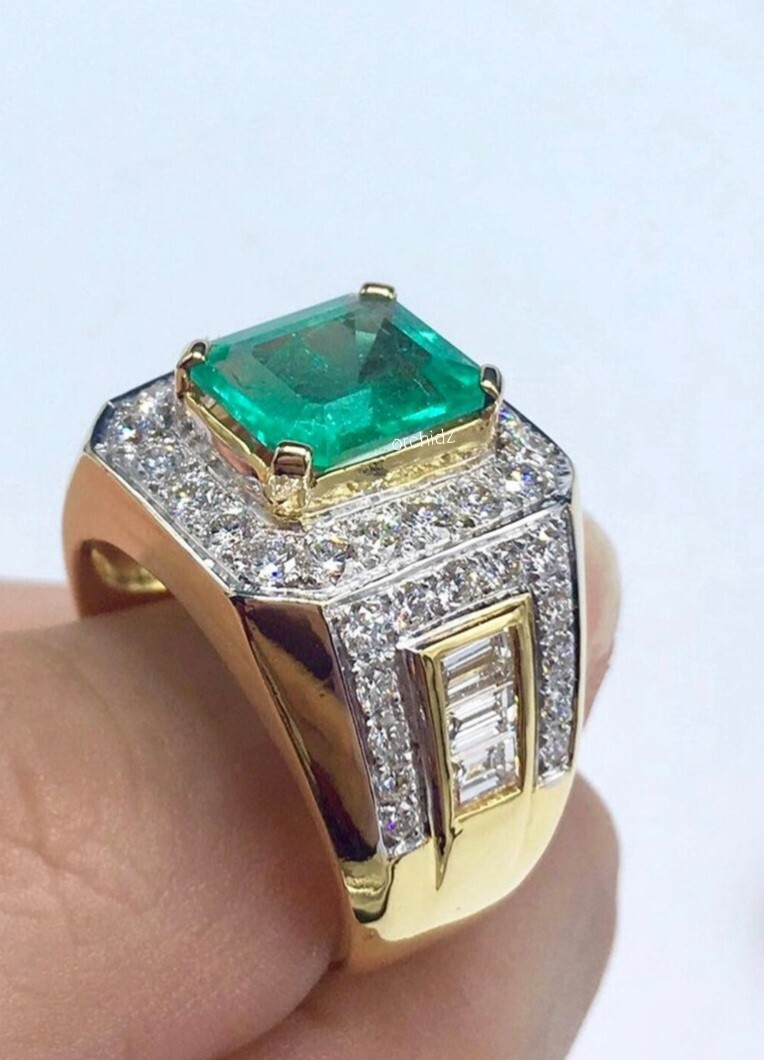 Emerald 925 Pure Silver Ring Men’s Jewelry Wedding Gift 14k Gold Plated Wedding