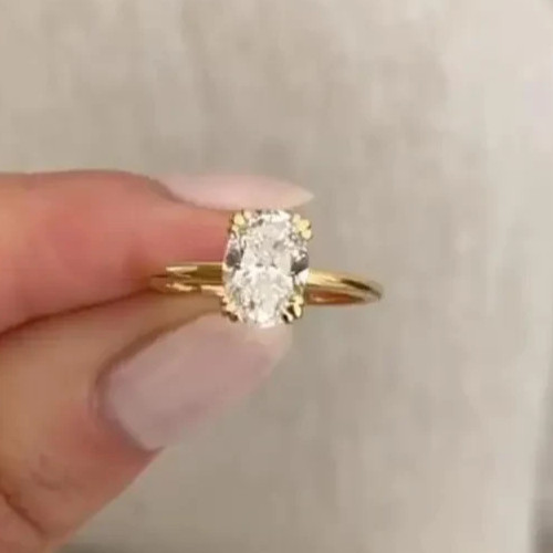 IGI 3Ct Oval-Cut EF/VS1 Lab Grown Diamond Solitaire Wedding Ring 14k Yellow Gold