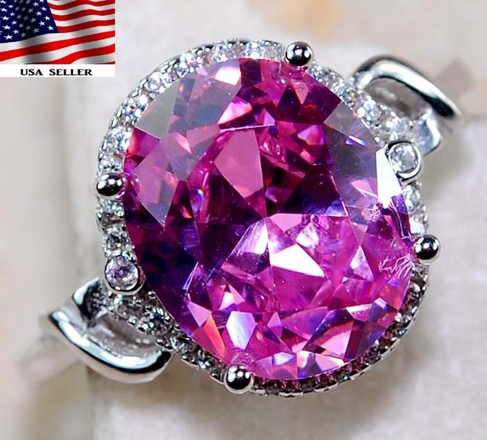 3CT Heat Treated Pink Topaz 925 Solid Genuine Sterling Silver Ring Sz 6 JB2-5