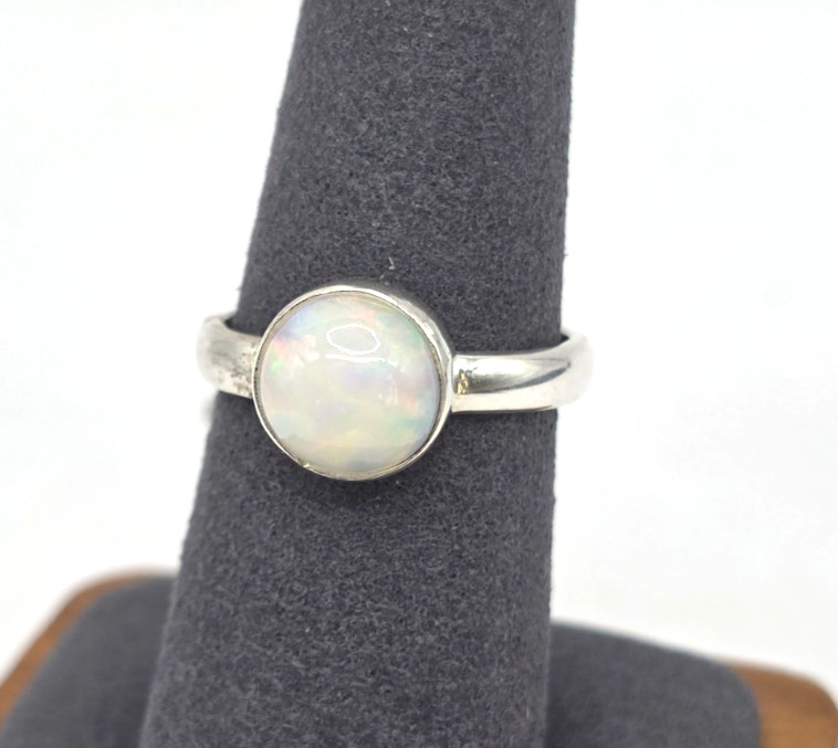 Genuine Opal 8.7 mm Round Ring Size 8 Sterling Silver 925 Handmade NWT
