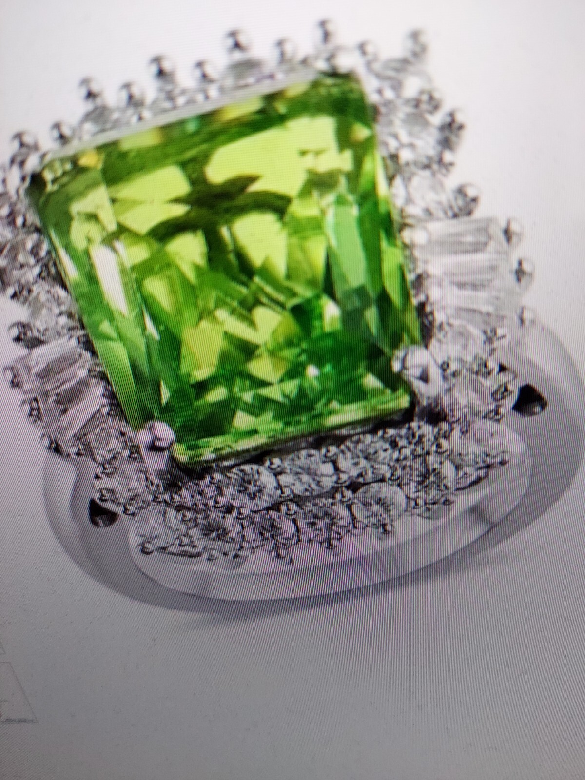 Radiant Cut Chartreuse Quartz (Triplet) and White Zircon Cocktail Ring