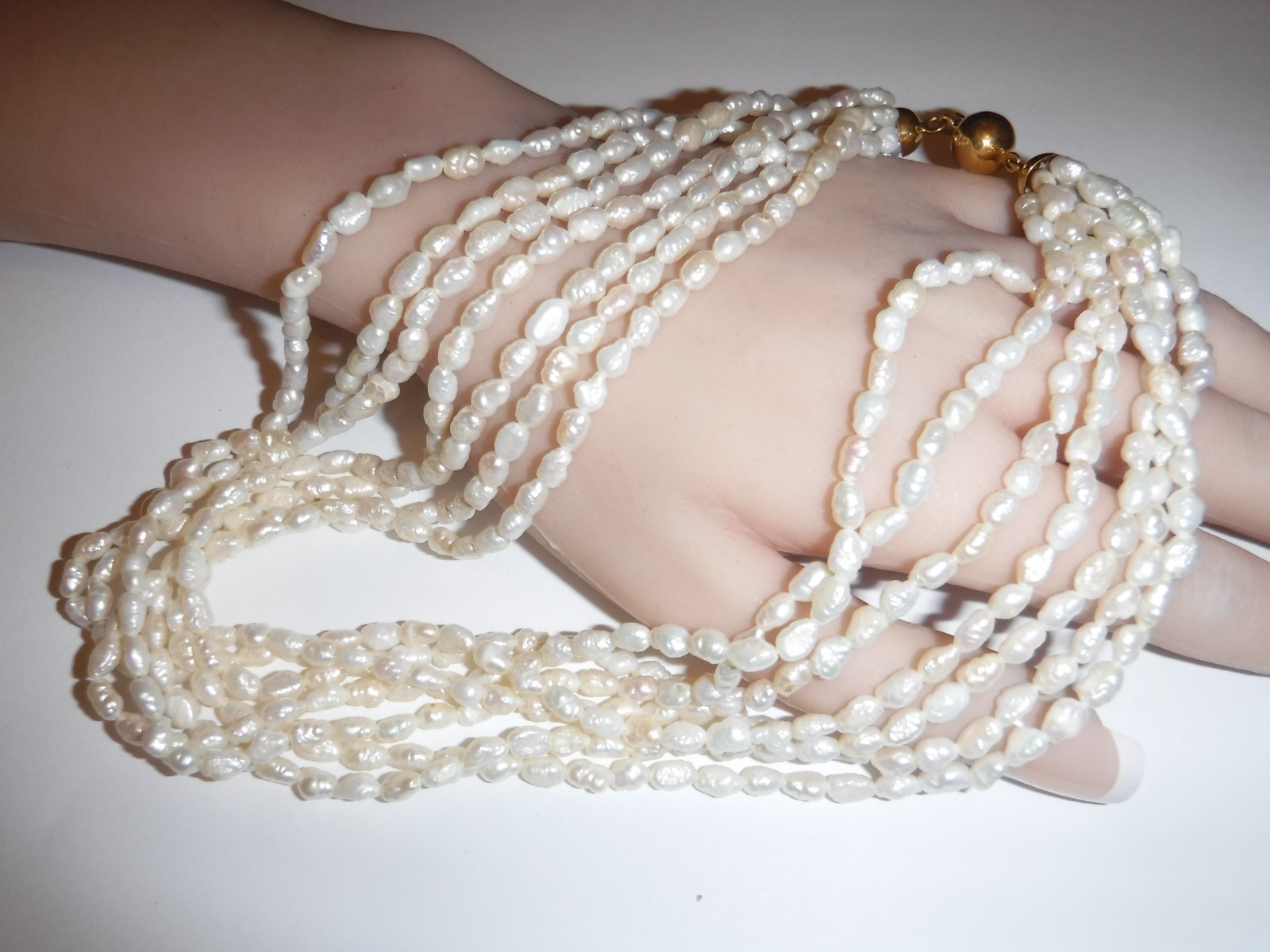 18 K (750) Solid Gold Clasp Italian 7 Strand Nugget FW Pearl Necklace 16″ Choker