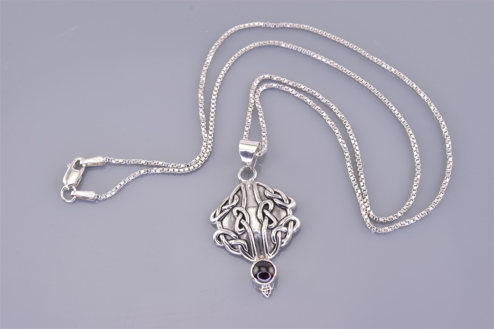 LM Sterling Silver 29mm x 17mm Dome Celtic Purple Amethyst 925 Pendant 18″ Chain
