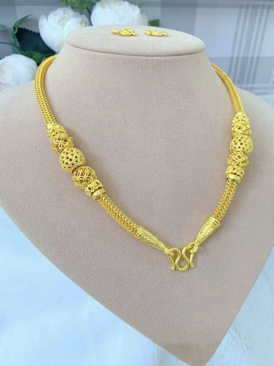 Thai Gold 24k Solid Necklace Yellow Gold Plate Chain Pendant 24″ Weight 3 Baht