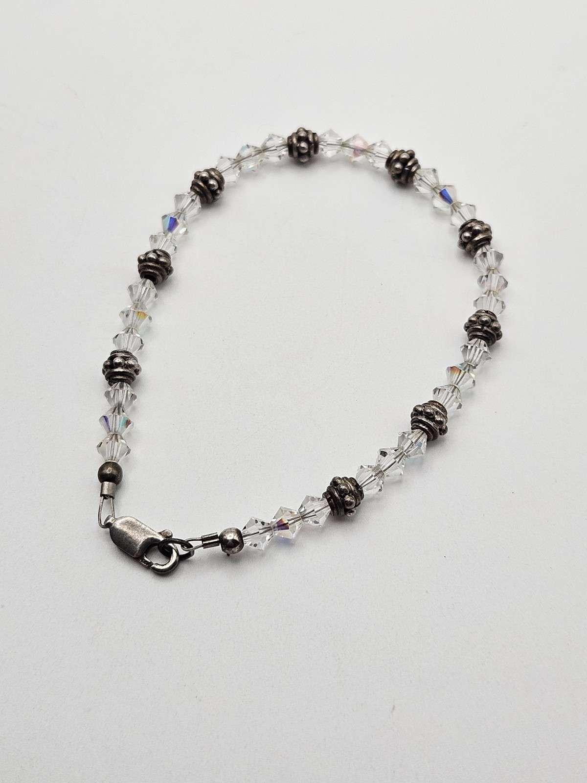 925 Sterling Silver Bracelet Plastic Beads And Silver Size 6.25