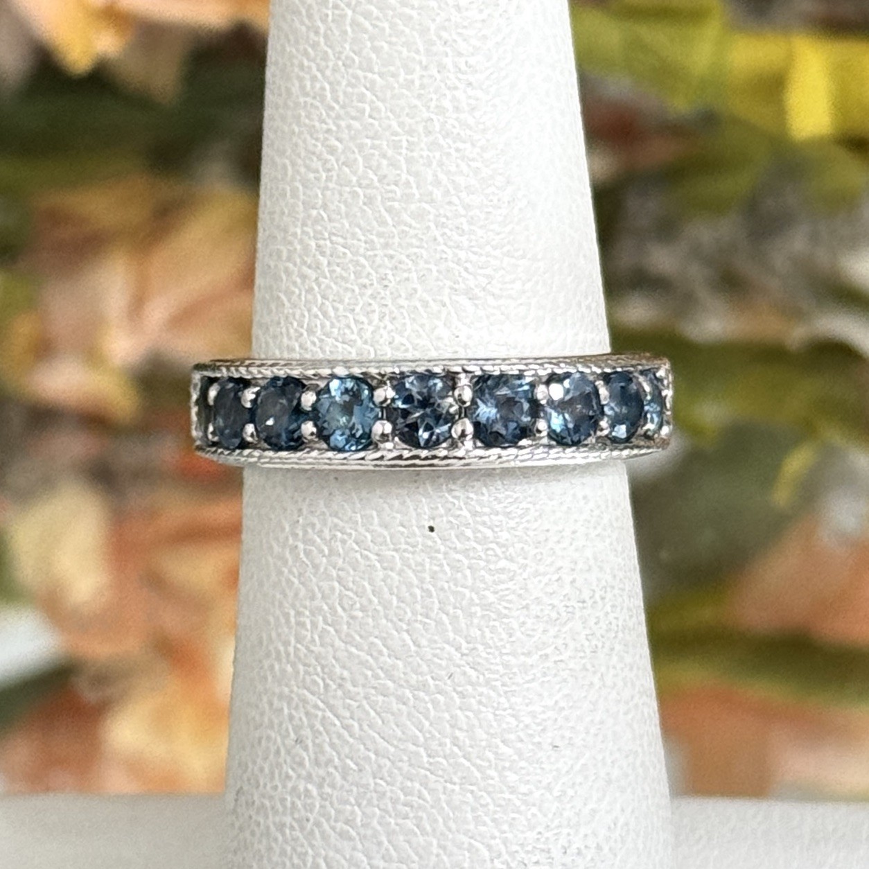 Designer Sterling Silver Ladies London Blue Topaz Ring Stackable Band Size 5