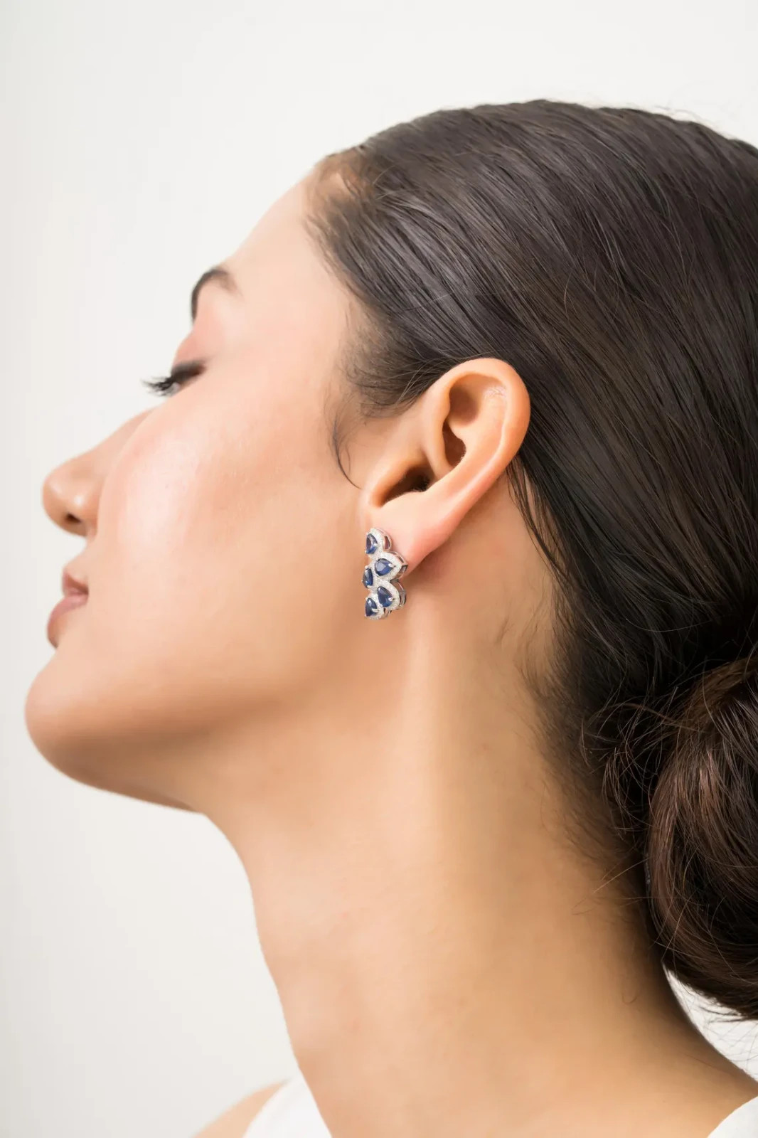 September Birthstone Stud Earrings Pear Natural Sapphire & Diamond 14k Gold