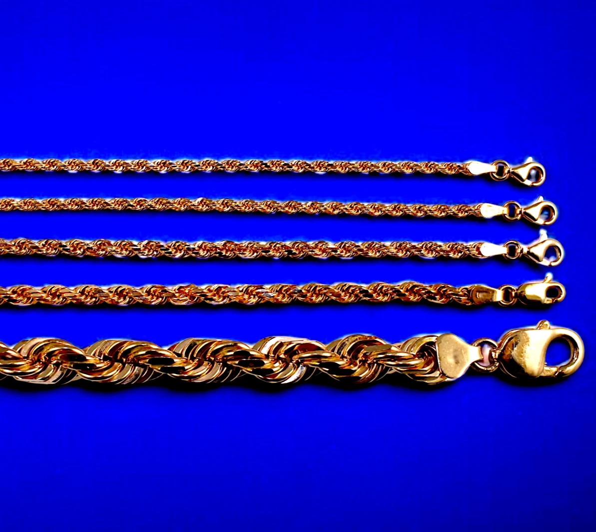 10K Rose Gold SOLID Rope Chain Necklace Bracelet Diamond Cut 1mm-5mm 7″-30″