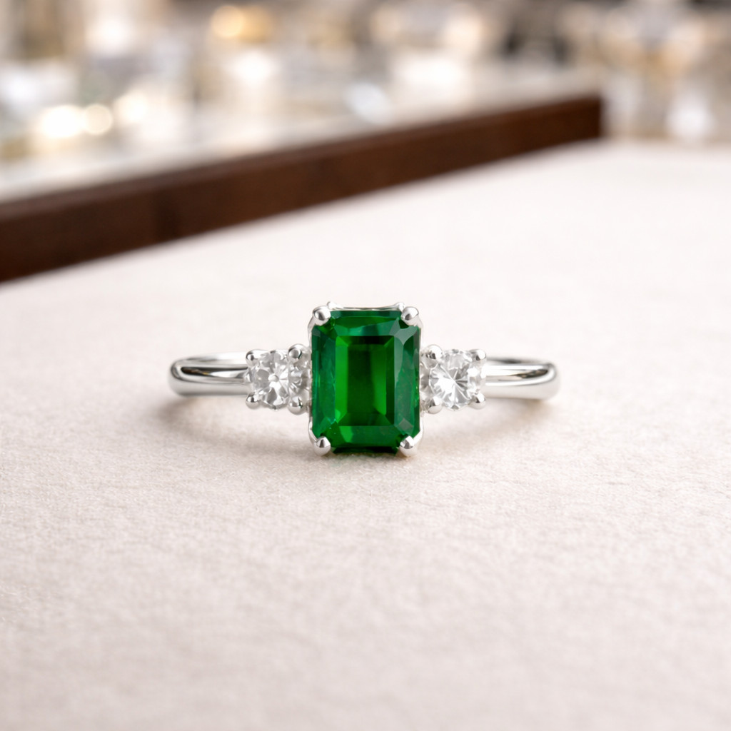 2.30 Ct Emerald Cut Natural Emerald Promise Propose Ring 14K White Gold Size 7