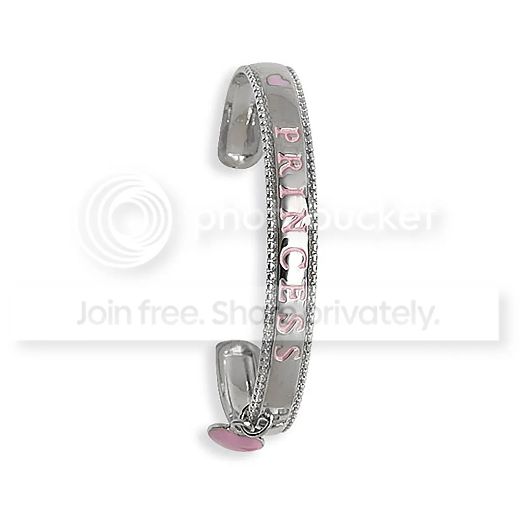 Sterling Silver Babies Oval Heart Charm Princess Bangle Hallmarked Jewellery