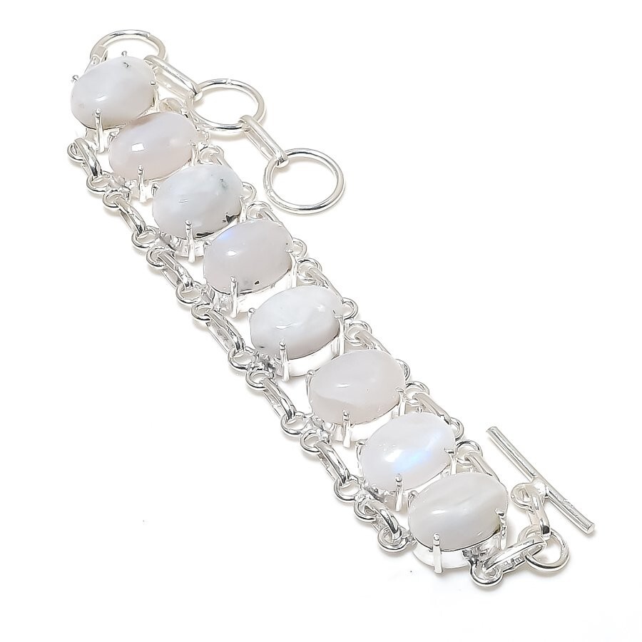 Rainbow Moonstone Gemstone Handmade 925 Sterling Silver Jewelry Bracelet Sz 7-8″