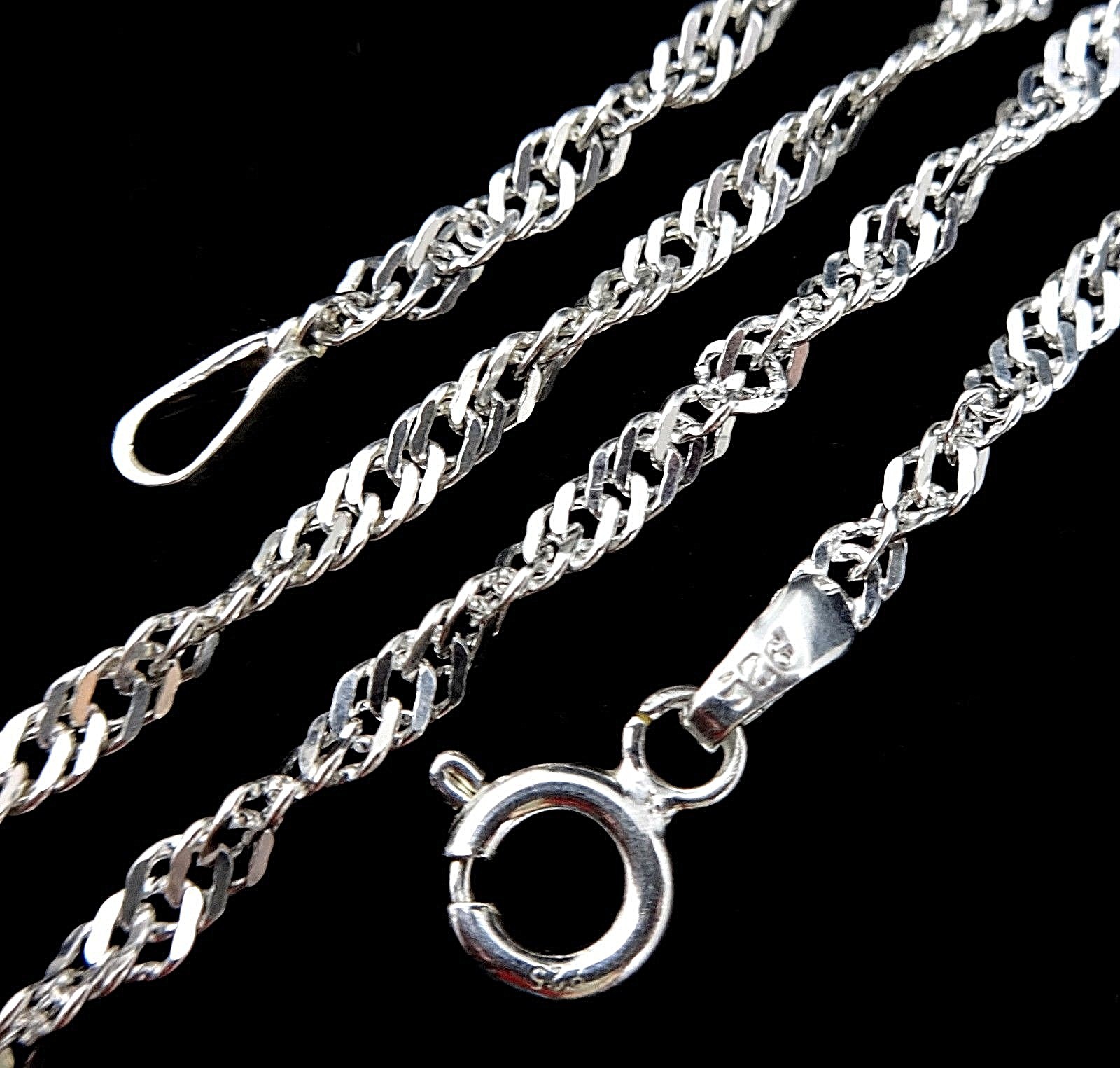 2.4MM Solid 925 Sterling Silver Singapore SERPENTINE TWISTED ROPE Chain Necklace