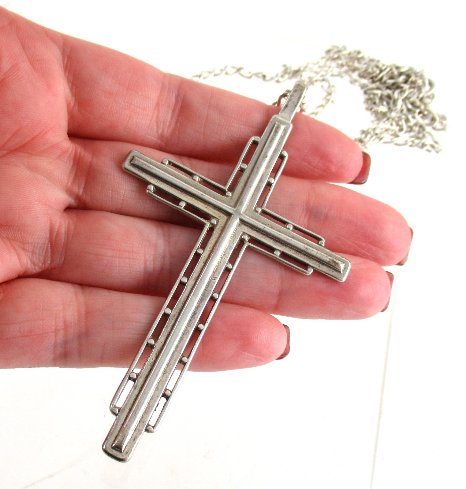 925 Sterling Silver Cross Pendant Necklace HUGE Large Men Women Unisex Statement