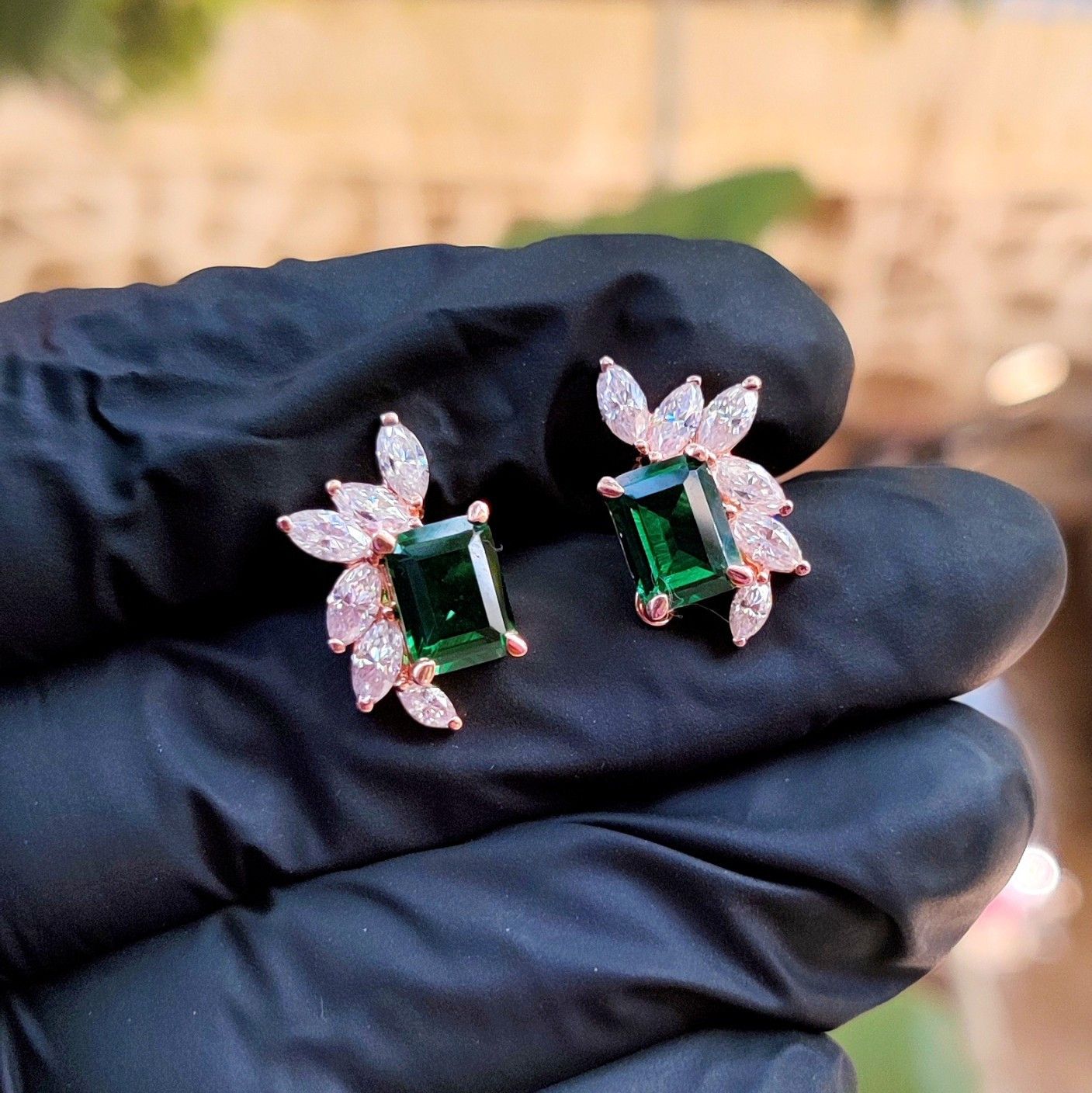 1.80Ct Emerald Cut Lab Created Emerald Stud Earrings 14K Rose Gold Plated Silver
