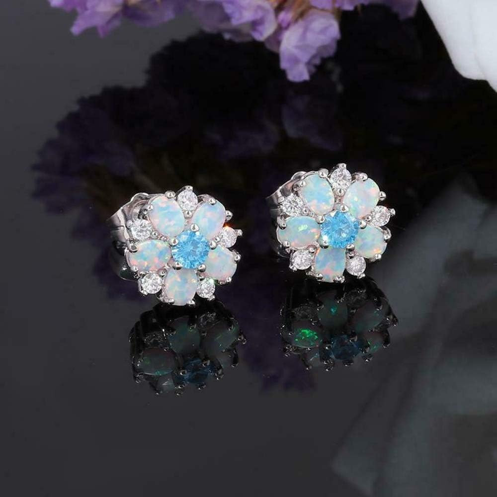 Flower Earrings,Opal Stud Earrings Sterling Silver or White Gold/Rose Gold Plate