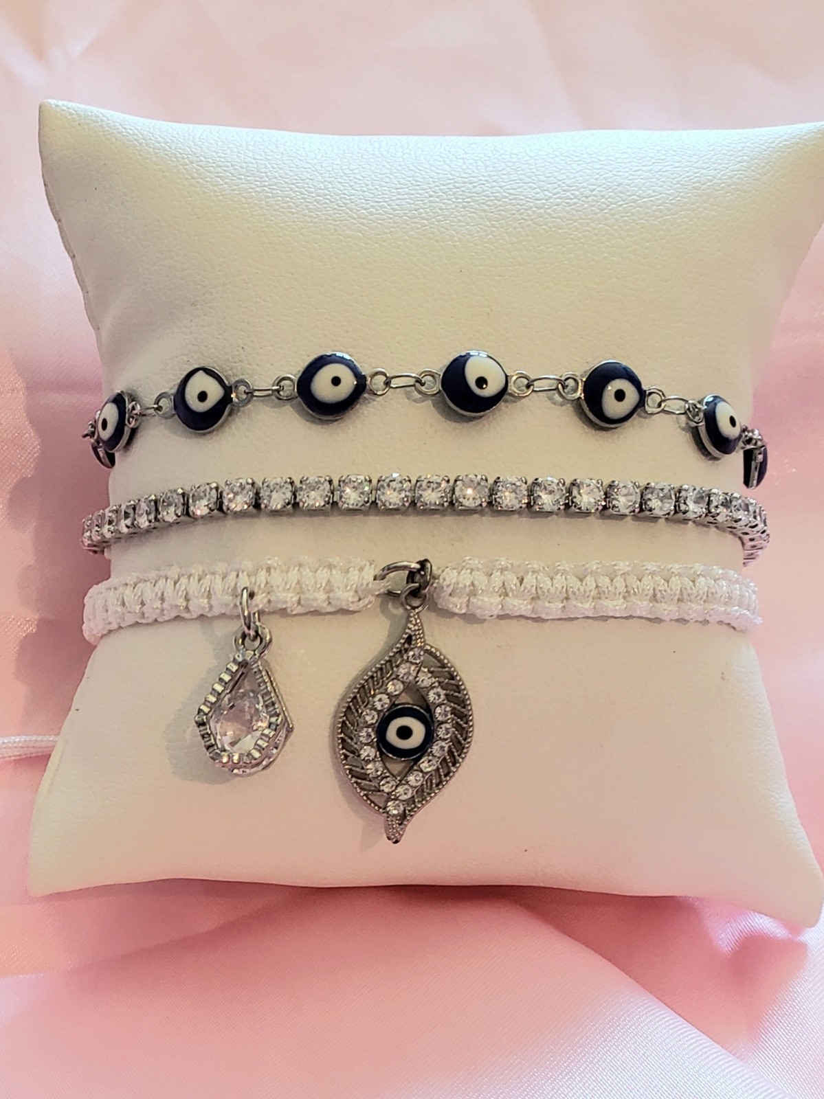 Bracelet 3 Pc. Dark Blue Evil Eye Adjustable Set (K1)