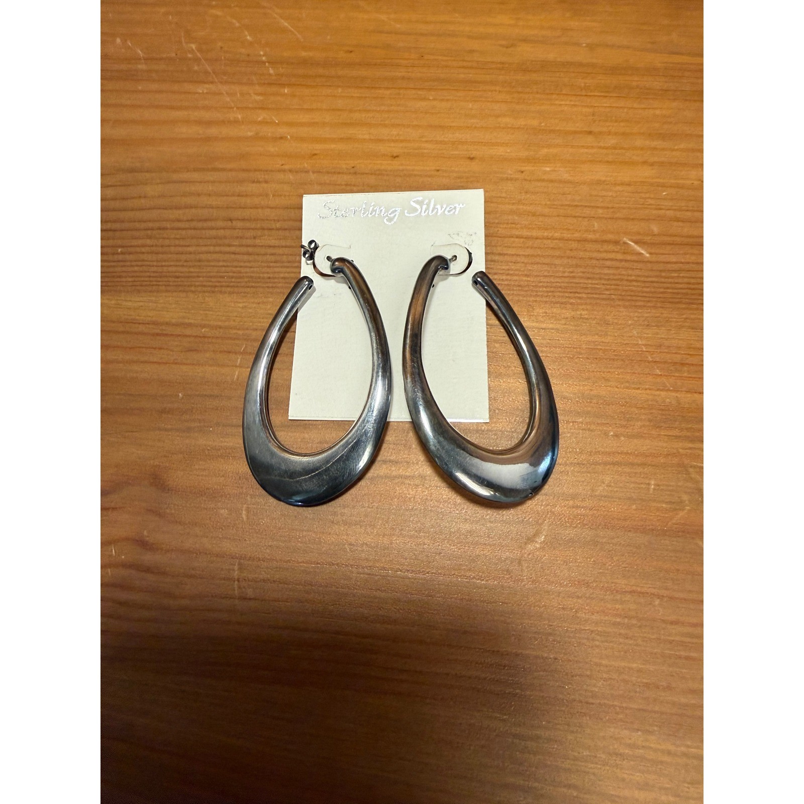 925 Sterling Silver Large Teardrop Open Oval Dangle Drop Earrings