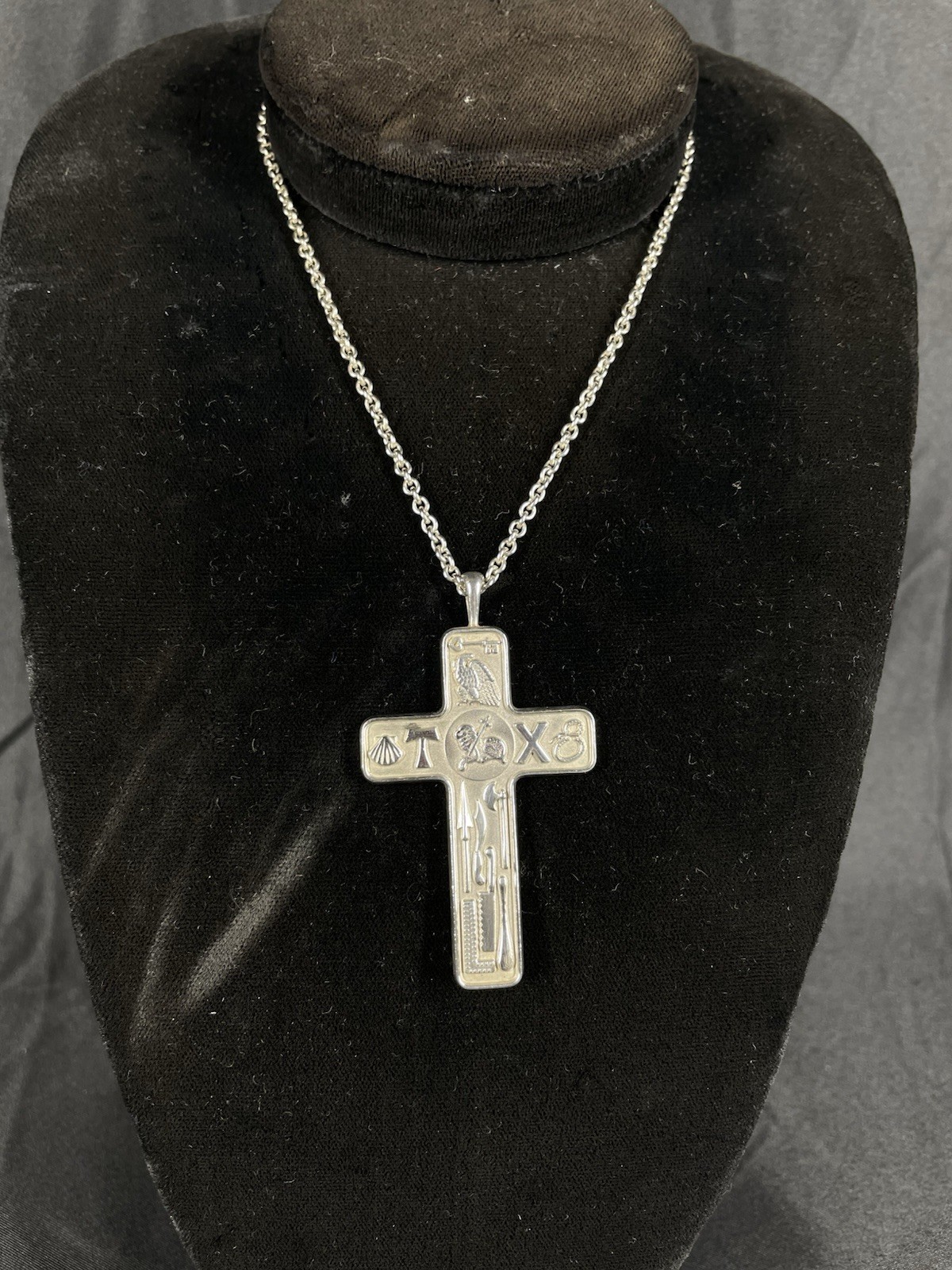 Unusual JCF Sterling Lg Cross Jesus Pendant & Chain 30” Tools Lamb God Key