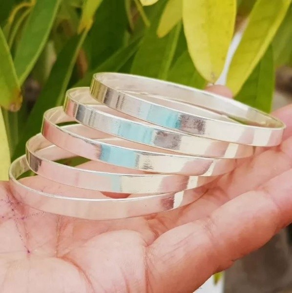 5 Set of Plain Silver Bangles 925 Silver Stackable Bracelets Everyday Wear Z02