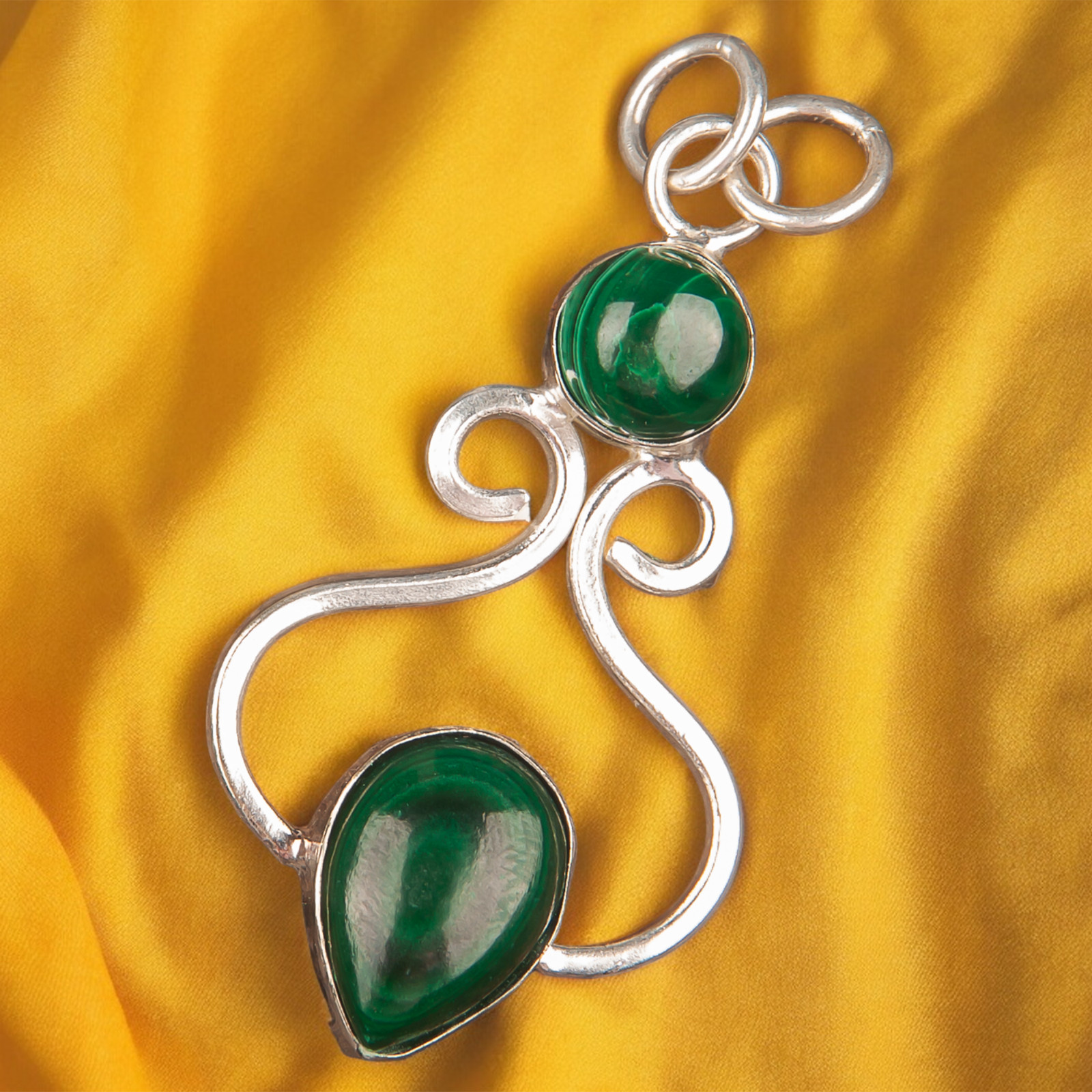 Handmade Jewelry 925 Sterling Silver Natural Malachite Gemstone Pendant 1.6″ FO