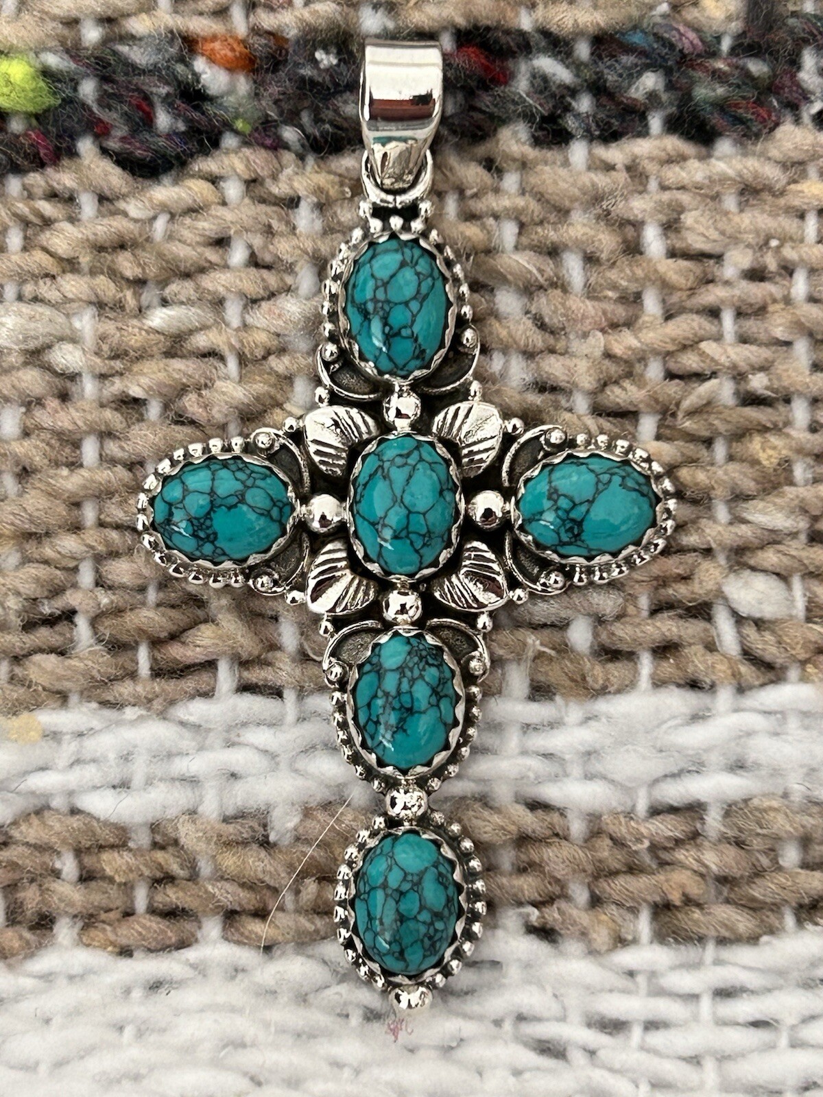 Sterling Silver & Turquoise Colored Howlite Cross Pendant NEW