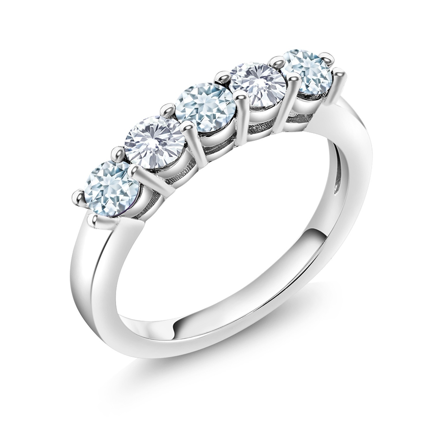 925 Sterling Silver Aquamarine and White Lab Grown Diamond 5-Stone Wedding