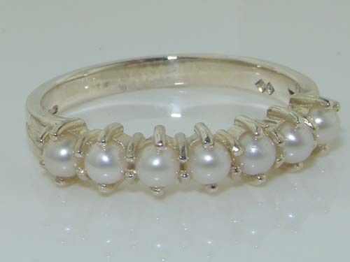 High Quality Solid 925 Hallmarked Sterling Silver Natural Pearl Eternity Ring